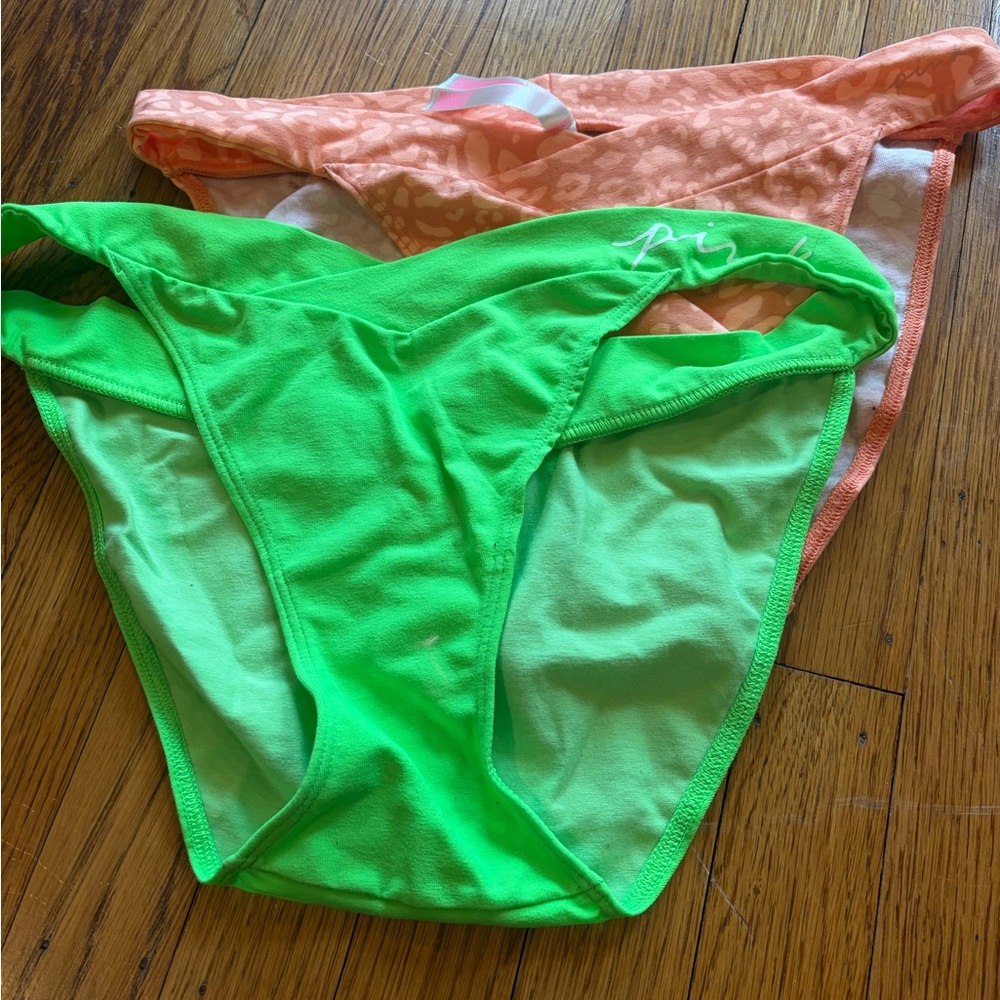 PINK Victoria's Secret Neon Green & Peach Bikini Panties - 2 Pack